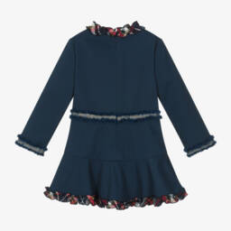 Miranda-Girls Blue Tartan Trim Dress | Childrensalon Outlet