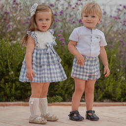 Miranda-فستان أطفال بناتي قطن لون أزرق وأبيض | Childrensalon Outlet