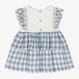 Miranda-فستان أطفال بناتي قطن لون أزرق وأبيض | Childrensalon Outlet
