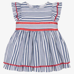 ميراندا-فستان أطفال بناتي قطن مقلم لون أزرق وأبيض | Childrensalon Outlet