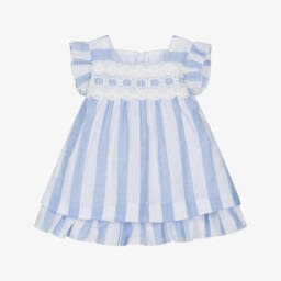 Miranda-Girls Blue & White Striped Cotton Dress | Childrensalon Outlet