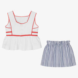 Miranda-Girls Blue & White Striped Skirt Set | Childrensalon Outlet