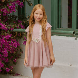 Miranda-Girls Blush Tulle Ruffle Dress | Childrensalon Outlet
