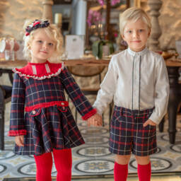 Miranda-Girls Checked Navy Dress | Childrensalon Outlet