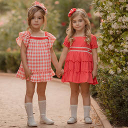 Miranda-فستان فيسكوز مزين بدانتيل لون أحمر | Childrensalon Outlet