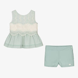 Miranda-Girls Cotton & Linen Embroidered Shorts Set | Childrensalon Outlet