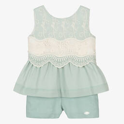 Miranda-Girls Cotton & Linen Embroidered Shorts Set | Childrensalon Outlet