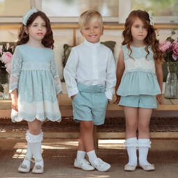 Miranda-Girls Cotton & Linen Embroidered Shorts Set | Childrensalon Outlet