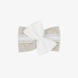Miranda-Girls Elegant Beige & Ivory Bow Clip | Childrensalon Outlet
