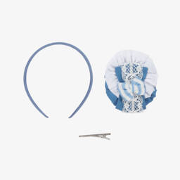 Miranda-Girls Elegant Blue Lace Rosette Band | Childrensalon Outlet