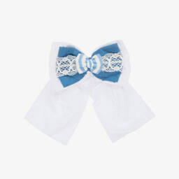 Miranda-Girls Elegant Blue & White Lace Bow Clip | Childrensalon Outlet