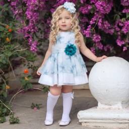 Miranda-Girls Elegant Ivory & Teal Floral Frock | Childrensalon Outlet