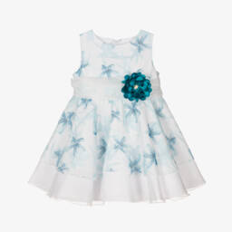 Miranda-Girls Elegant Ivory & Teal Floral Frock | Childrensalon Outlet