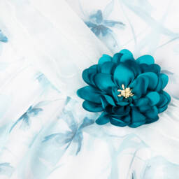 Miranda-Girls Elegant Ivory & Teal Floral Frock | Childrensalon Outlet