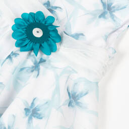 Miranda-Girls Elegant Ivory & Teal Floral Frock | Childrensalon Outlet