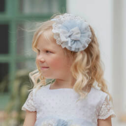 Miranda-رباط تول أبيض وأزرق أنيق للبنات | Childrensalon Outlet