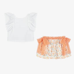 Miranda-Girls Floral Peach & White Skirt Ensemble | Childrensalon Outlet