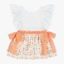 Miranda-Girls Floral Peach & White Skirt Ensemble | Childrensalon Outlet