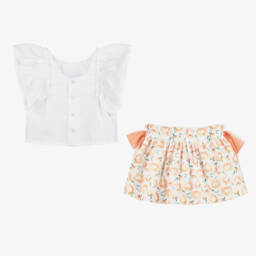 Miranda-Girls Floral Peach & White Skirt Ensemble | Childrensalon Outlet