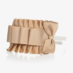 Miranda-Girls Gold Grosgrain Bow Hairband | Childrensalon Outlet