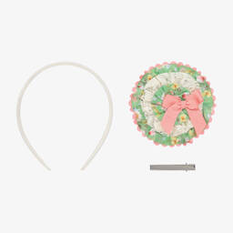 ميراندا-طوق للشعر مزين بوردة لون أخضر وزهري للبنات | Childrensalon Outlet