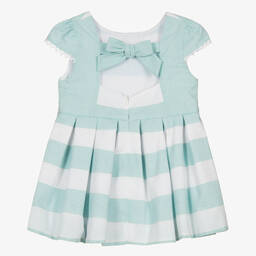 Miranda-Girls Green & White Striped Cotton Dress | Childrensalon Outlet