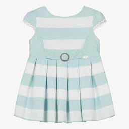 Miranda-Girls Green & White Striped Cotton Dress | Childrensalon Outlet