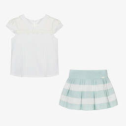 Miranda-Girls Green & White Striped Skirt Set | Childrensalon Outlet