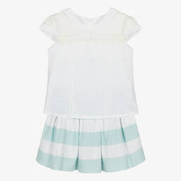 Miranda-Girls Green & White Striped Skirt Set | Childrensalon Outlet