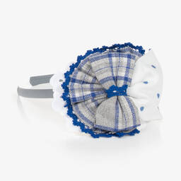 Miranda-Серый ободок с голубым бантом в клетку | Childrensalon Outlet