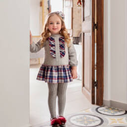 Miranda-Girls Grey Tartan Ruffle Dress | Childrensalon Outlet