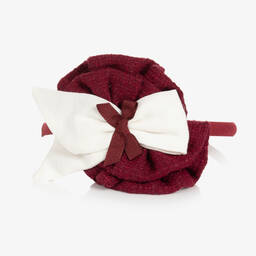 Miranda-Girls Ivory & Burgundy Rosette Hairband | Childrensalon Outlet