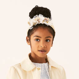 Miranda-Girls Ivory Flower & Beige Straw Hairband | Childrensalon Outlet