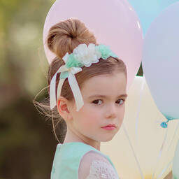 Miranda-Girls Ivory & Green Flower Hairband | Childrensalon Outlet