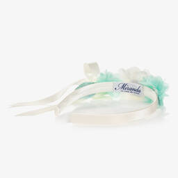 Miranda-Girls Ivory & Green Flower Hairband | Childrensalon Outlet