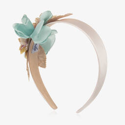 Miranda-Girls Ivory & Green Flower Hairband | Childrensalon Outlet