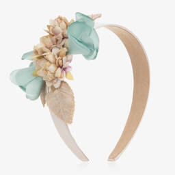 Miranda-Girls Ivory & Green Flower Hairband | Childrensalon Outlet