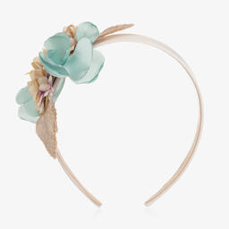 Miranda-Girls Ivory & Green Flower Hairband | Childrensalon Outlet