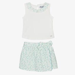 Miranda-Girls Ivory & Green Skort Ensemble | Childrensalon Outlet
