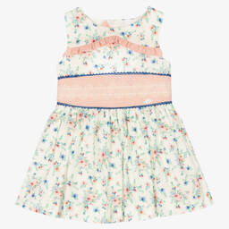Miranda-Кремово-розовое хлопковое платье в цветочек | Childrensalon Outlet