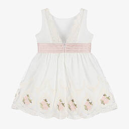 ميراندا-فستان تول مطرز لون عاجي وزهري | Childrensalon Outlet