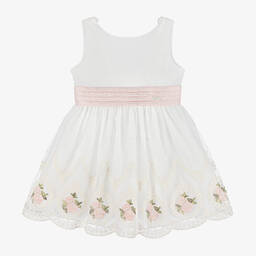 ميراندا-فستان تول مطرز لون عاجي وزهري | Childrensalon Outlet