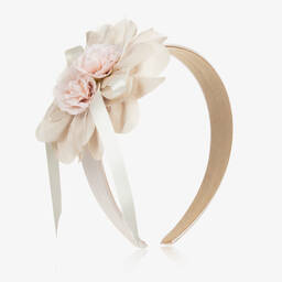 Miranda-Girls Ivory & Pink Flower Hairband | Childrensalon Outlet