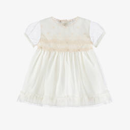 Miranda-Girls' Ivory Tulle Embroidered Dress | Childrensalon Outlet