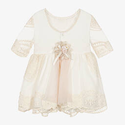 Miranda-Girls Ivory Tulle & Lace Dress | Childrensalon Outlet