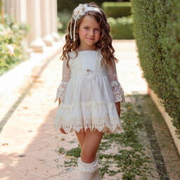 Miranda-Girls Ivory Tulle & Lace Dress | Childrensalon Outlet