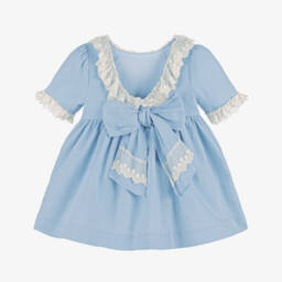 Miranda-فستان أزرق من الكتان والدانتيل للبنات | Childrensalon Outlet