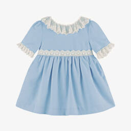 Miranda-فستان أزرق من الكتان والدانتيل للبنات | Childrensalon Outlet
