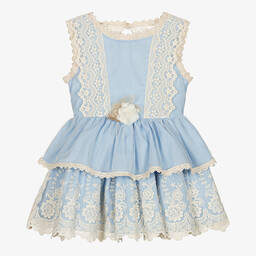 Miranda-Girls Pale Blue Lace Dress | Childrensalon Outlet