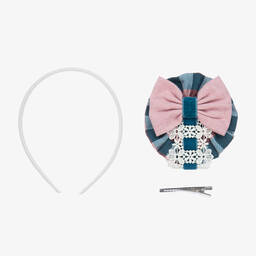 ميراندا-طوق للشعر كاروهات لون زهري وأزرق للبنات | Childrensalon Outlet